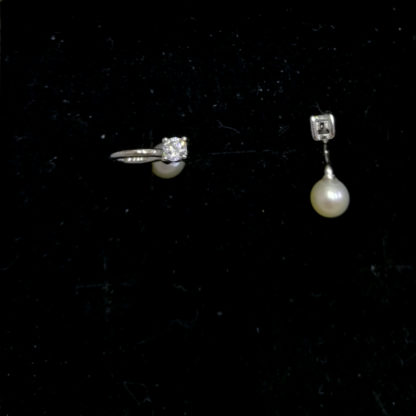 Silver Ear Cuffs with Zircon with round creamy white freshwater pearls - Image 5